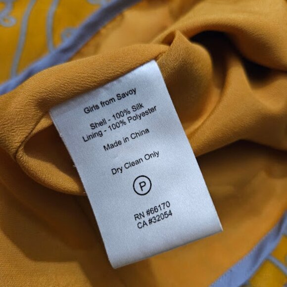 Anthropologie Girls from Savoy Women Size 2 Yellow Gray Silk Retro MOD Dress - Picture 5 of 8
